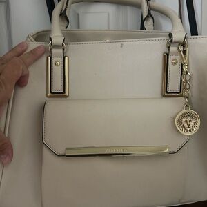 Anne Klein Cream Satchel with Gold Accents